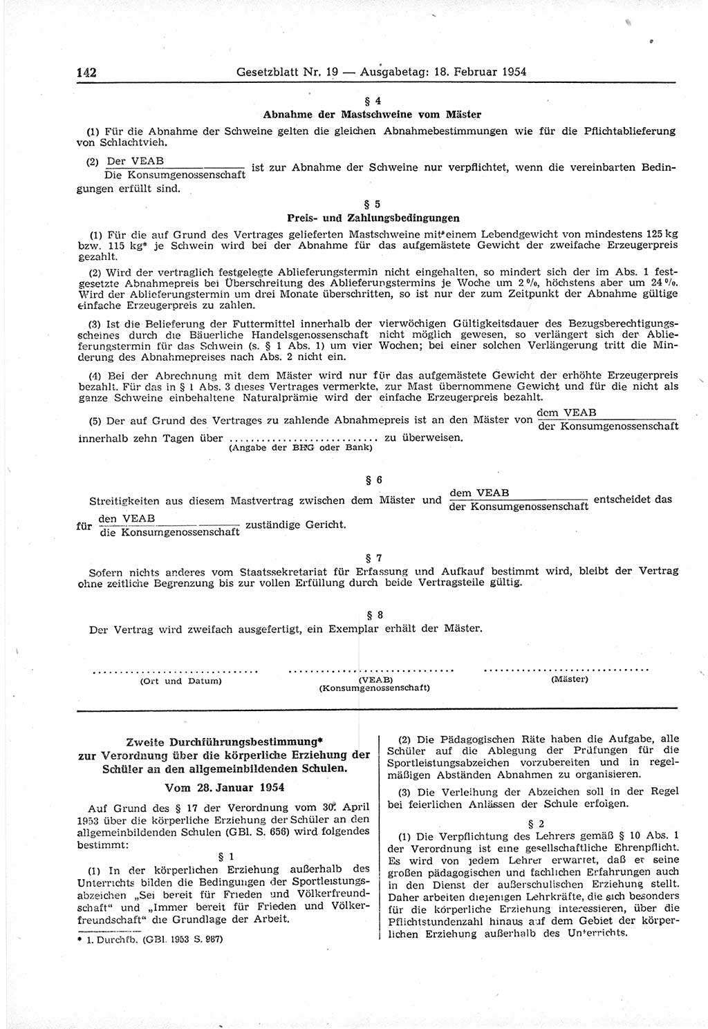 Gesetzblatt (GBl.) der Deutschen Demokratischen Republik (DDR) 1954, Seite 142 (GBl. DDR 1954, S. 142)