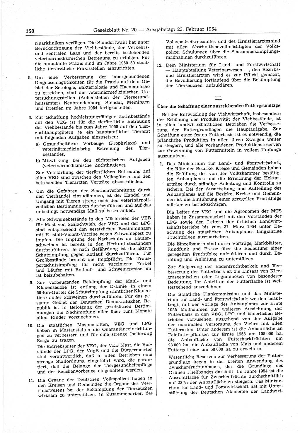 Gesetzblatt (GBl.) der Deutschen Demokratischen Republik (DDR) 1954, Seite 150 (GBl. DDR 1954, S. 150)