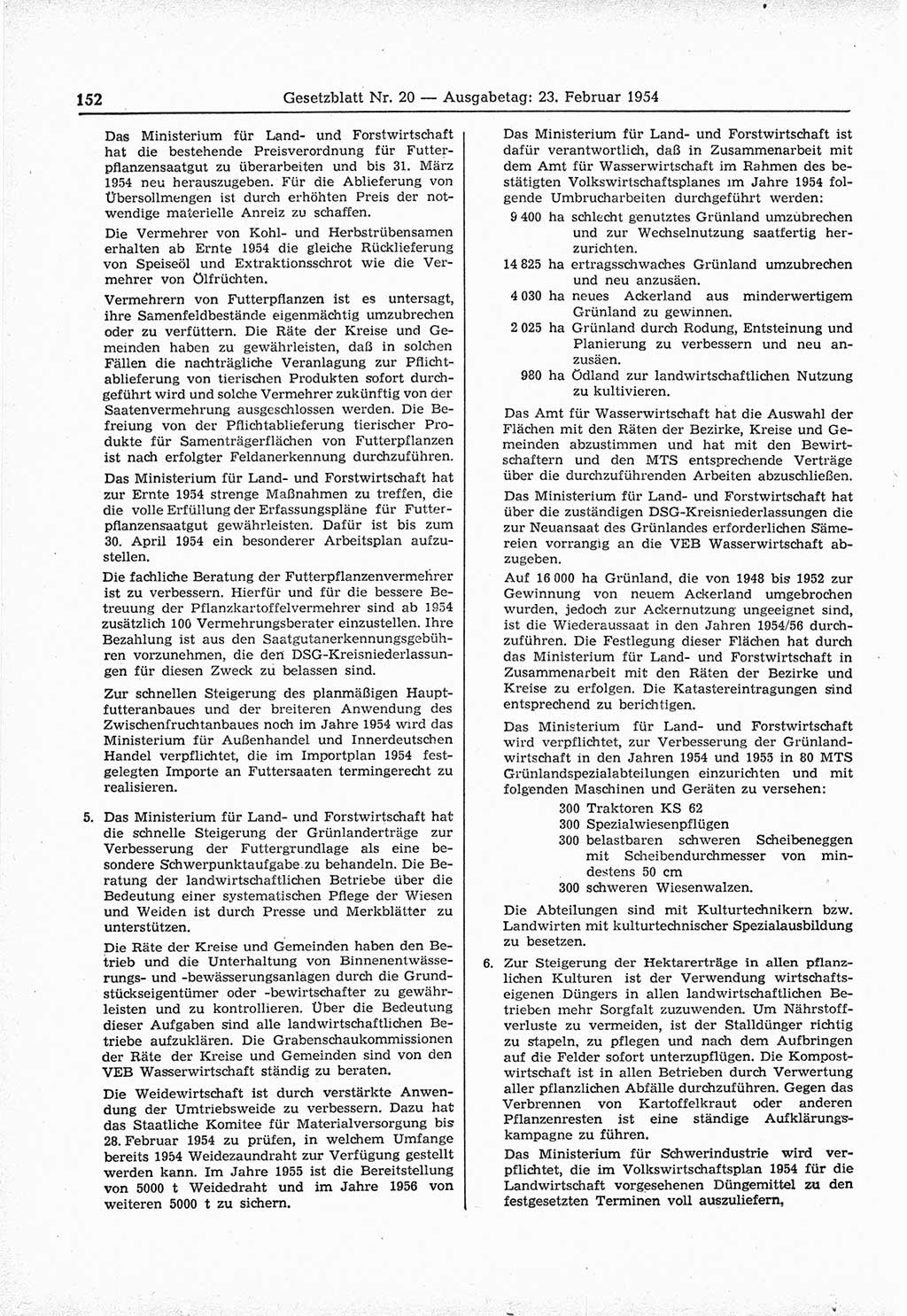Gesetzblatt (GBl.) der Deutschen Demokratischen Republik (DDR) 1954, Seite 152 (GBl. DDR 1954, S. 152)
