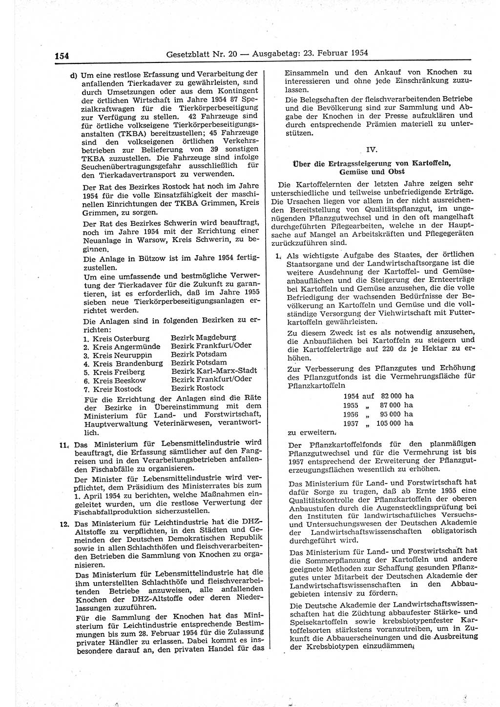 Gesetzblatt (GBl.) der Deutschen Demokratischen Republik (DDR) 1954, Seite 154 (GBl. DDR 1954, S. 154)