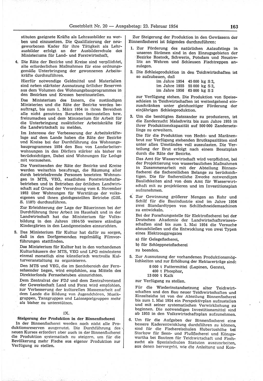 Gesetzblatt (GBl.) der Deutschen Demokratischen Republik (DDR) 1954, Seite 163 (GBl. DDR 1954, S. 163)