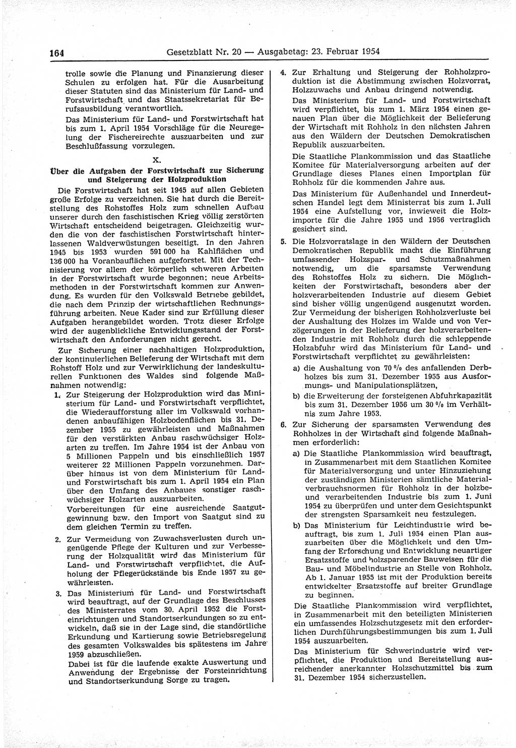 Gesetzblatt (GBl.) der Deutschen Demokratischen Republik (DDR) 1954, Seite 164 (GBl. DDR 1954, S. 164)