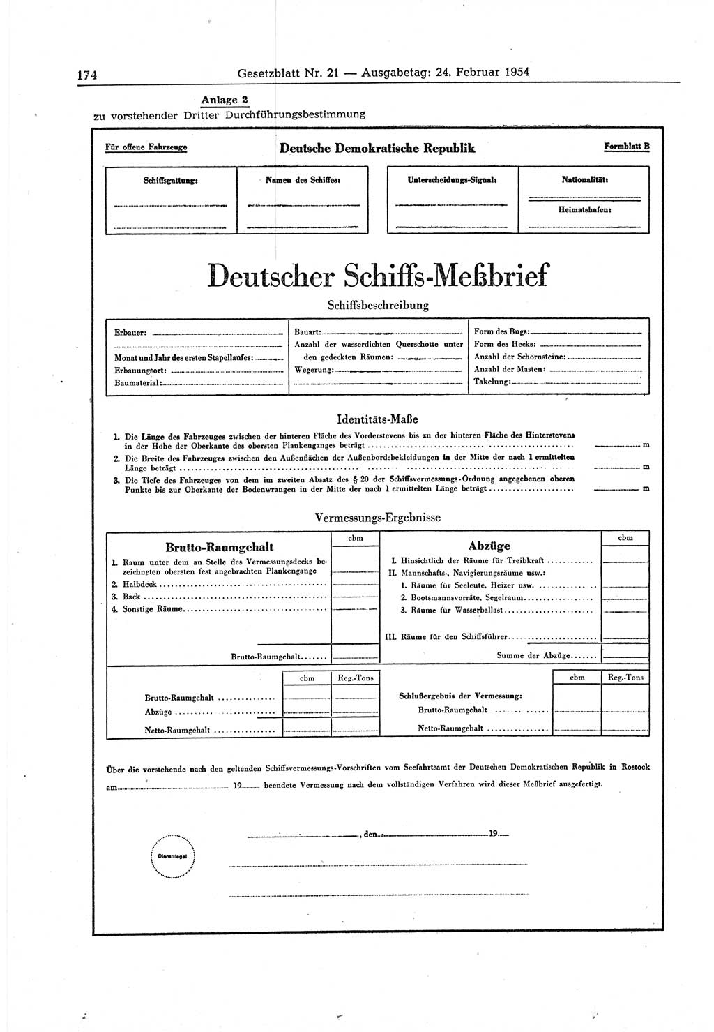 Gesetzblatt (GBl.) der Deutschen Demokratischen Republik (DDR) 1954, Seite 174 (GBl. DDR 1954, S. 174)