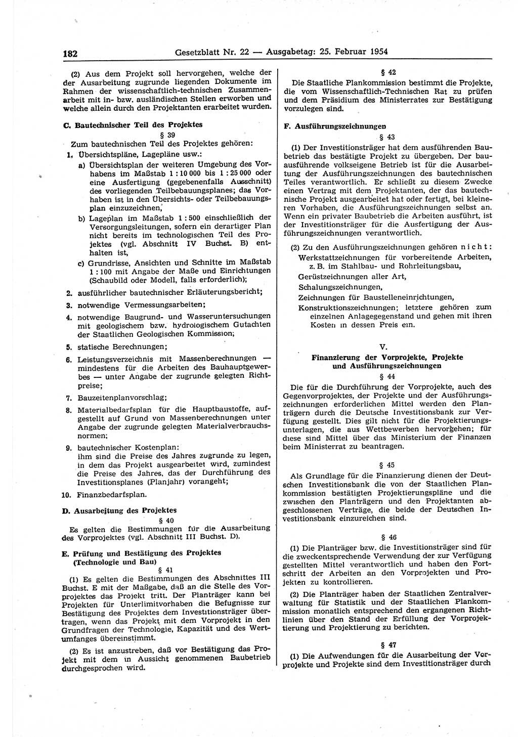 Gesetzblatt (GBl.) der Deutschen Demokratischen Republik (DDR) 1954, Seite 182 (GBl. DDR 1954, S. 182)