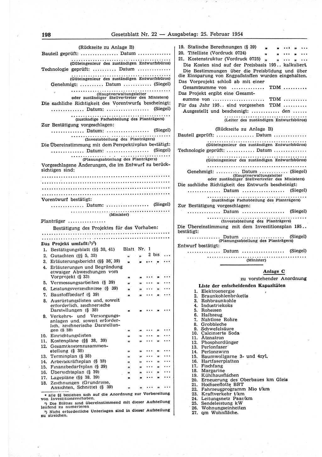 Gesetzblatt (GBl.) der Deutschen Demokratischen Republik (DDR) 1954, Seite 198 (GBl. DDR 1954, S. 198)