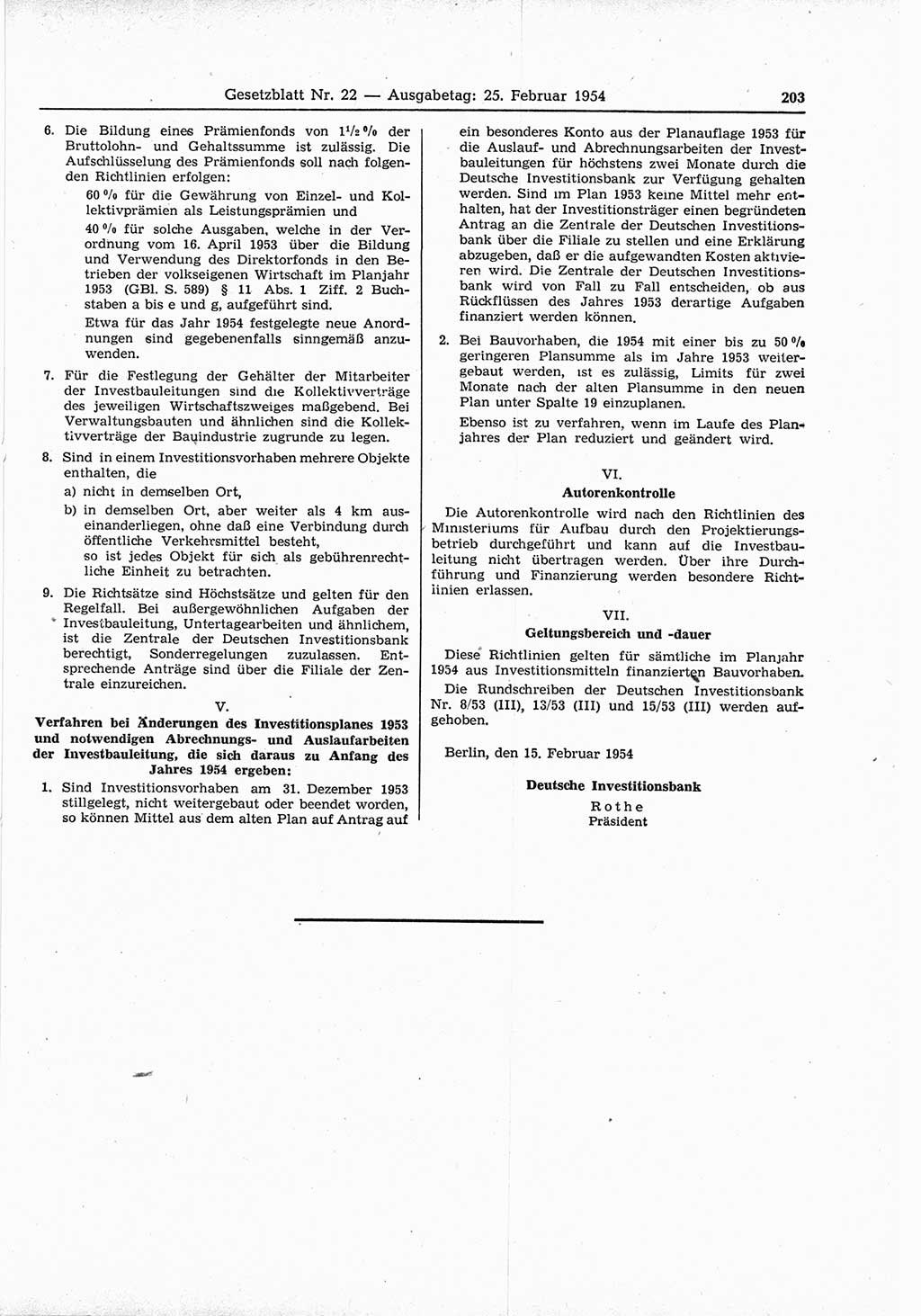 Gesetzblatt (GBl.) der Deutschen Demokratischen Republik (DDR) 1954, Seite 203 (GBl. DDR 1954, S. 203)