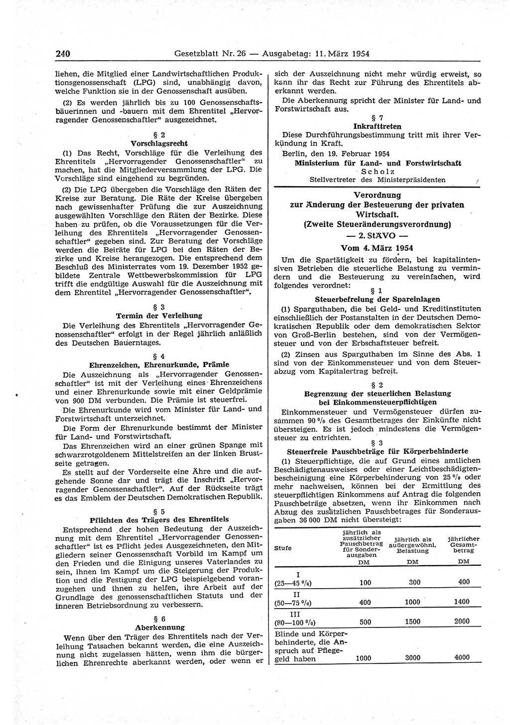 Gesetzblatt (GBl.) der Deutschen Demokratischen Republik (DDR) 1954, Seite 240 (GBl. DDR 1954, S. 240)