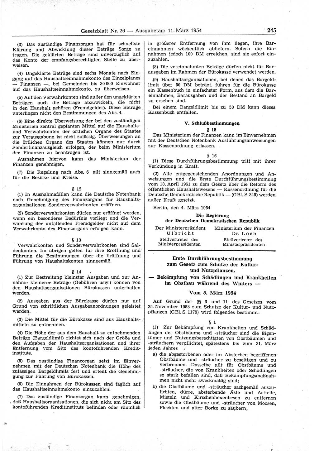 Gesetzblatt (GBl.) der Deutschen Demokratischen Republik (DDR) 1954, Seite 245 (GBl. DDR 1954, S. 245)
