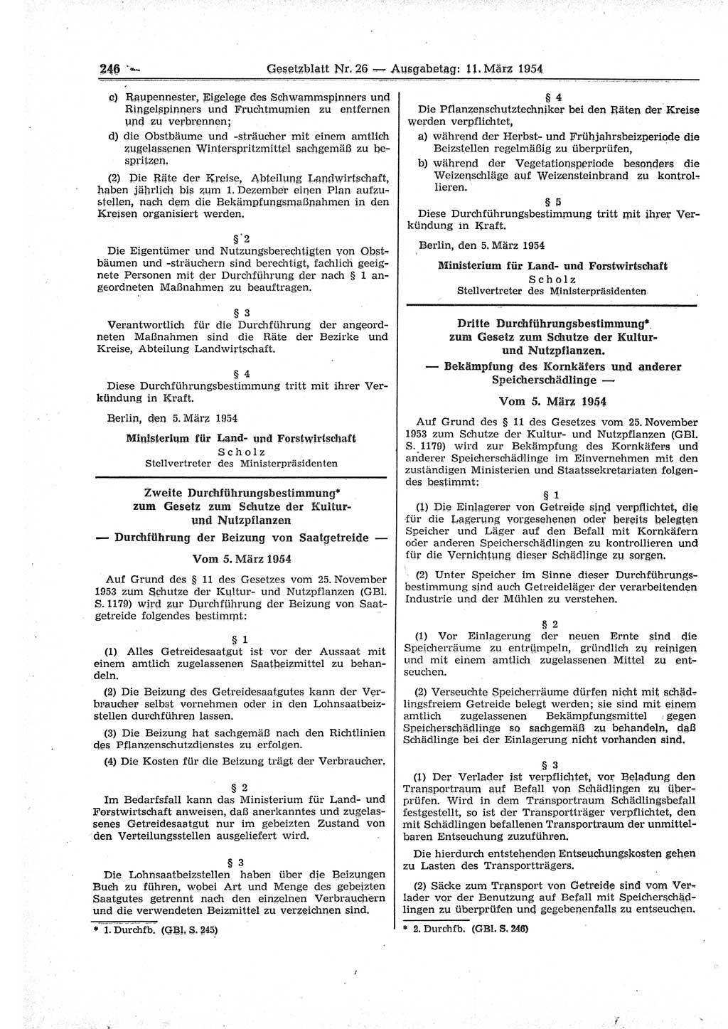 Gesetzblatt (GBl.) der Deutschen Demokratischen Republik (DDR) 1954, Seite 246 (GBl. DDR 1954, S. 246)