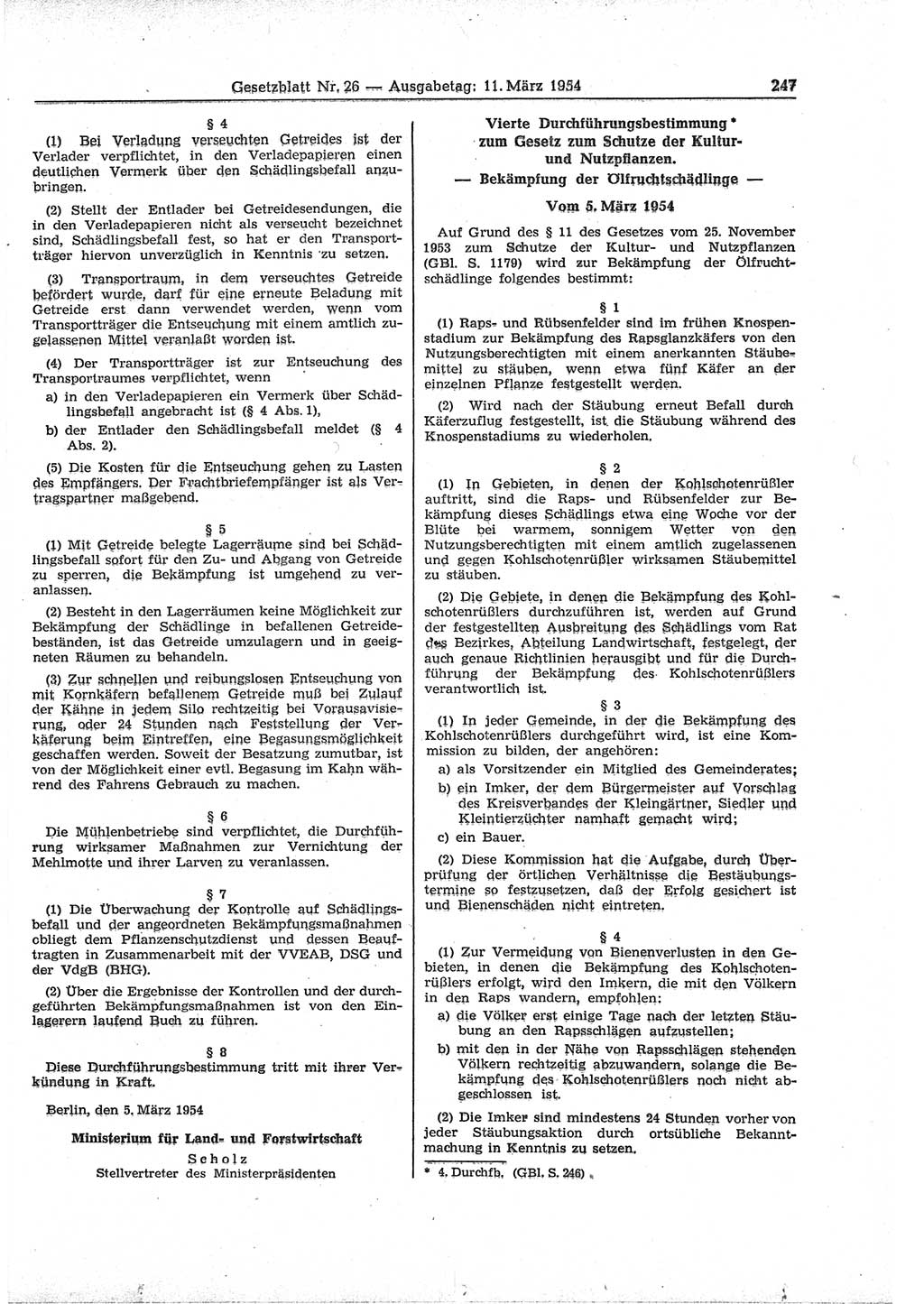 Gesetzblatt (GBl.) der Deutschen Demokratischen Republik (DDR) 1954, Seite 247 (GBl. DDR 1954, S. 247)