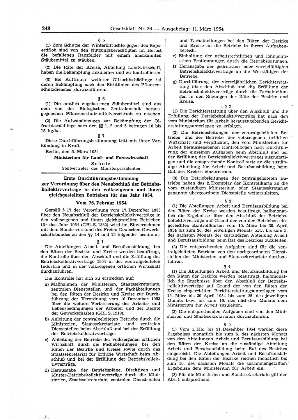 Gesetzblatt (GBl.) der Deutschen Demokratischen Republik (DDR) 1954, Seite 248 (GBl. DDR 1954, S. 248)