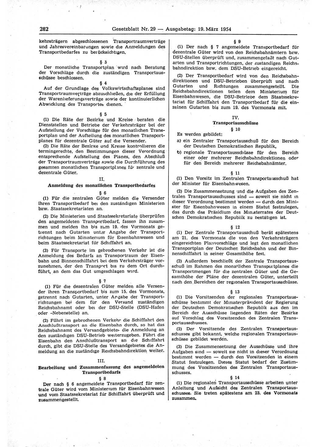 Gesetzblatt (GBl.) der Deutschen Demokratischen Republik (DDR) 1954, Seite 282 (GBl. DDR 1954, S. 282)