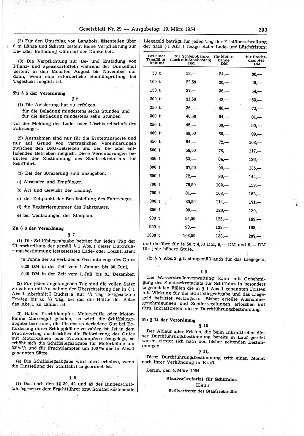 Gesetzblatt (GBl.) der Deutschen Demokratischen Republik (DDR) 1954, Seite 293 (GBl. DDR 1954, S. 293)