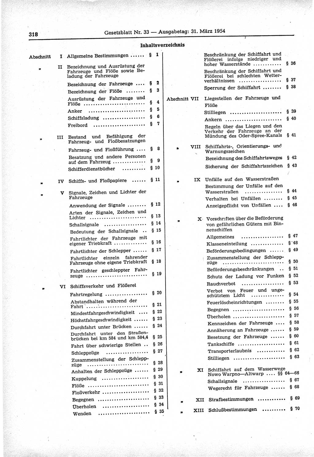 Gesetzblatt (GBl.) der Deutschen Demokratischen Republik (DDR) 1954, Seite 318 (GBl. DDR 1954, S. 318)