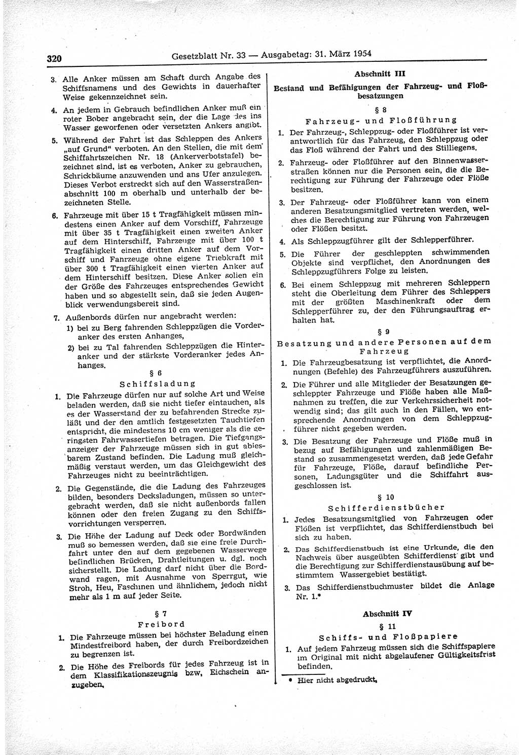 Gesetzblatt (GBl.) der Deutschen Demokratischen Republik (DDR) 1954, Seite 320 (GBl. DDR 1954, S. 320)