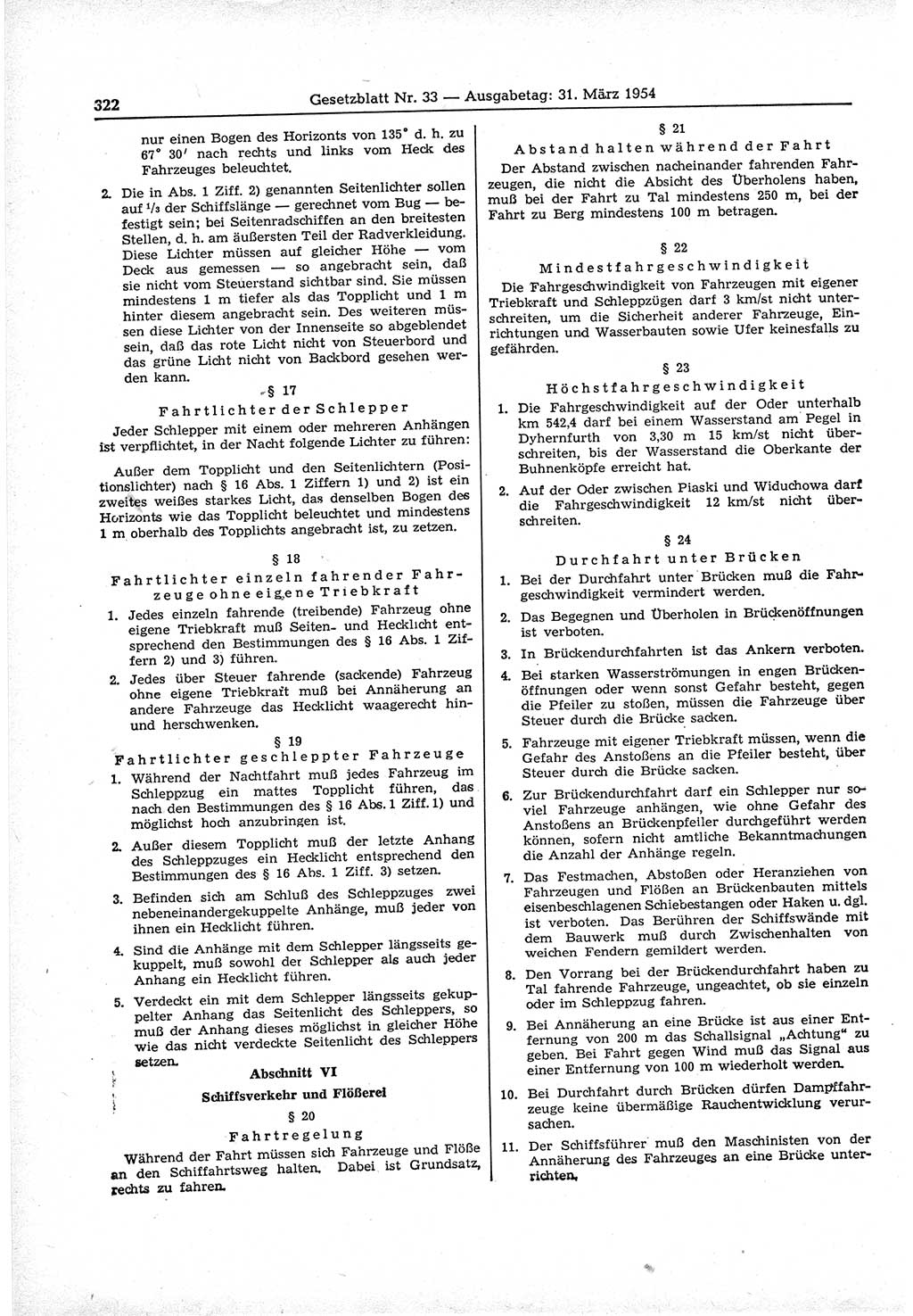 Gesetzblatt (GBl.) der Deutschen Demokratischen Republik (DDR) 1954, Seite 322 (GBl. DDR 1954, S. 322)