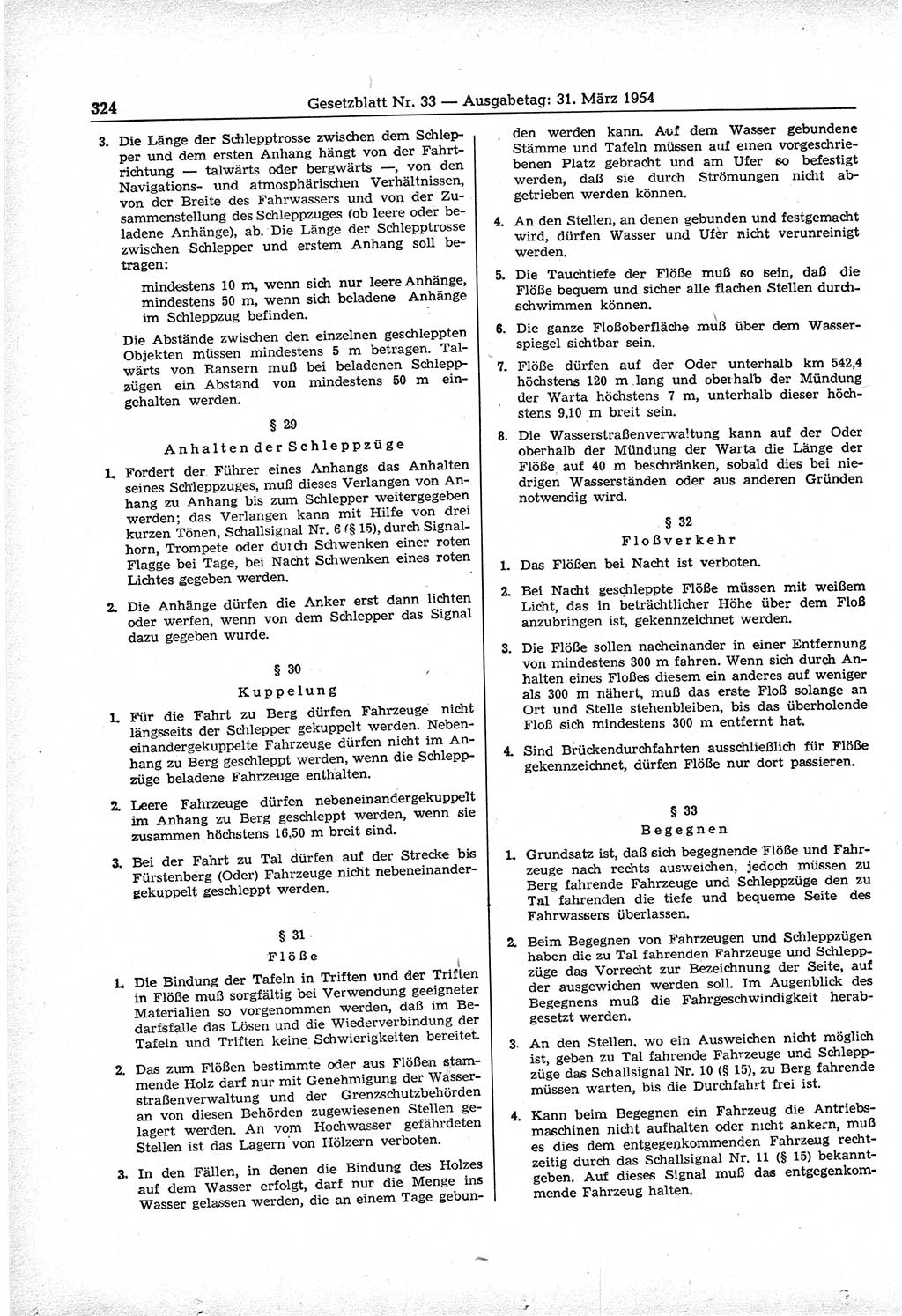 Gesetzblatt (GBl.) der Deutschen Demokratischen Republik (DDR) 1954, Seite 324 (GBl. DDR 1954, S. 324)