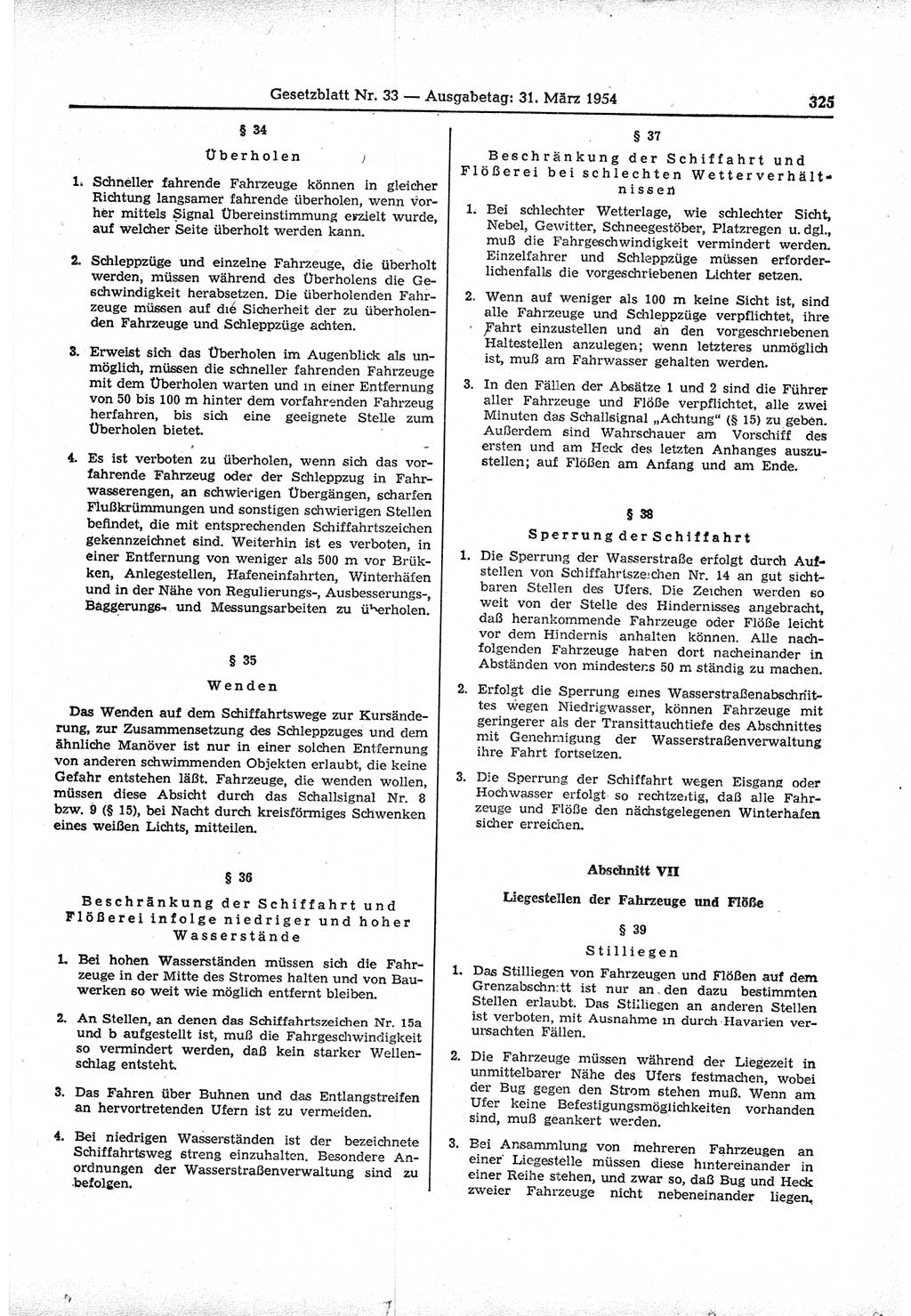 Gesetzblatt (GBl.) der Deutschen Demokratischen Republik (DDR) 1954, Seite 325 (GBl. DDR 1954, S. 325)