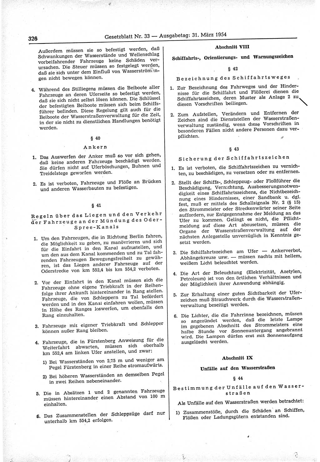 Gesetzblatt (GBl.) der Deutschen Demokratischen Republik (DDR) 1954, Seite 326 (GBl. DDR 1954, S. 326)
