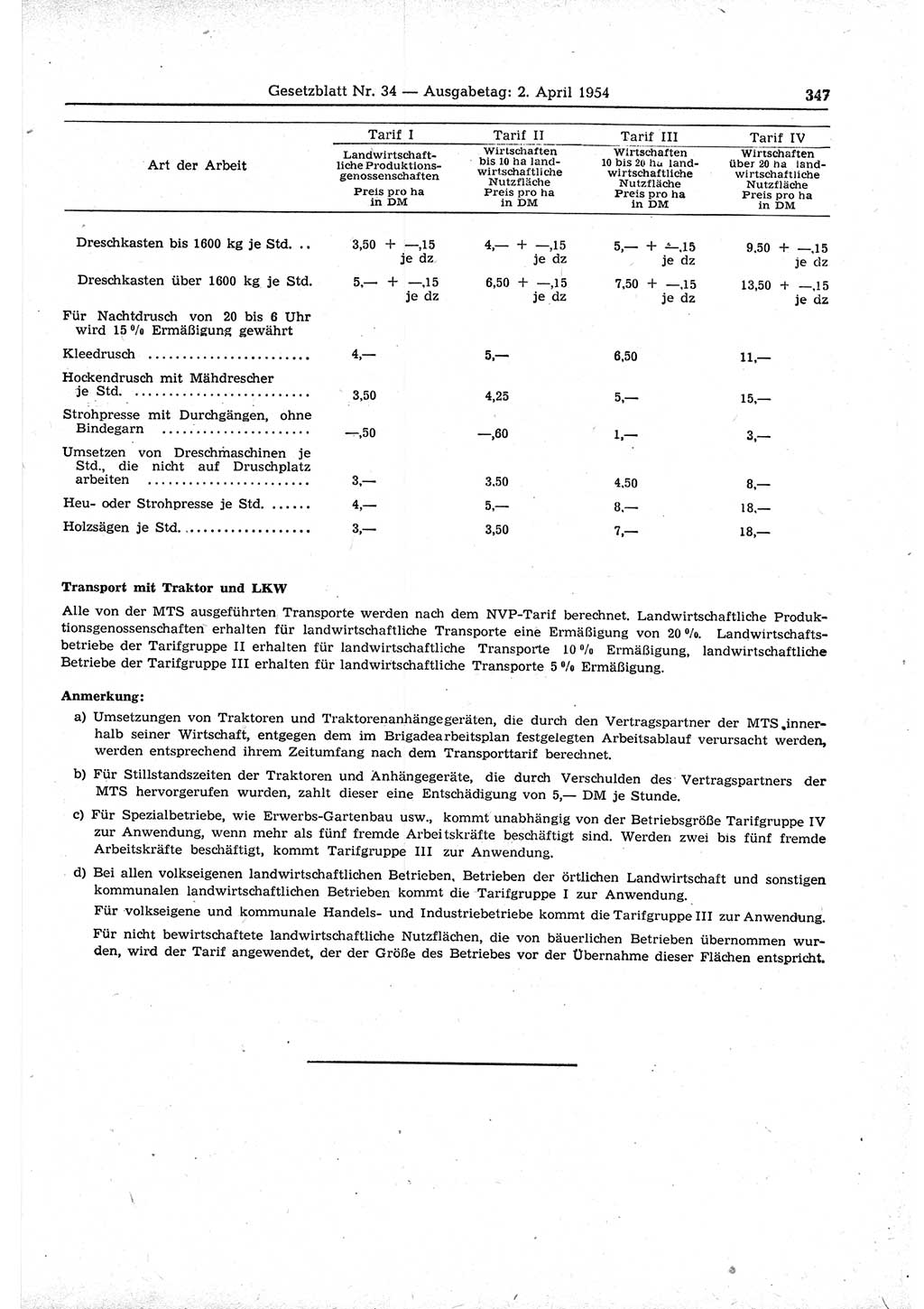 Gesetzblatt (GBl.) der Deutschen Demokratischen Republik (DDR) 1954, Seite 347 (GBl. DDR 1954, S. 347)