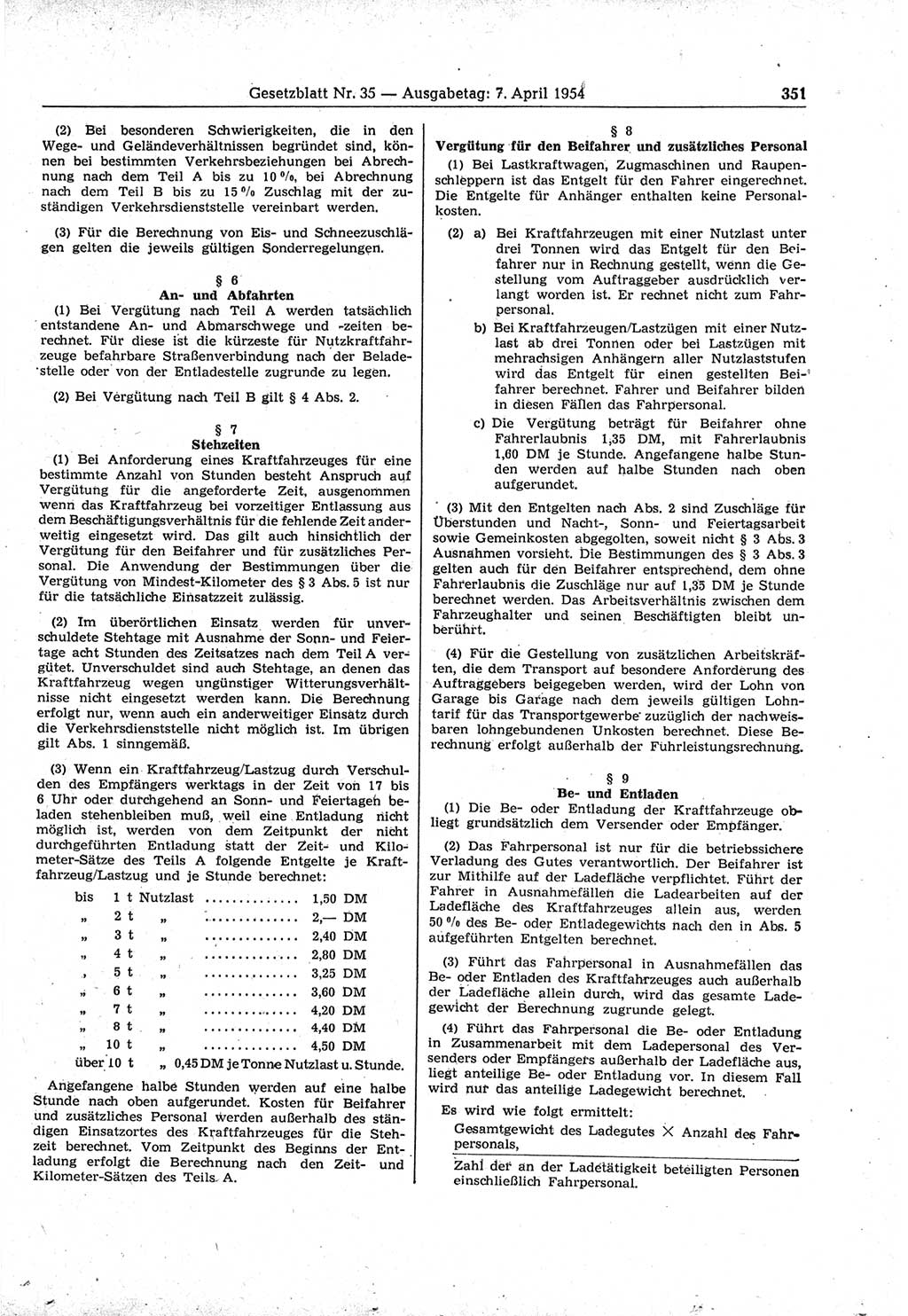 Gesetzblatt (GBl.) der Deutschen Demokratischen Republik (DDR) 1954, Seite 351 (GBl. DDR 1954, S. 351)