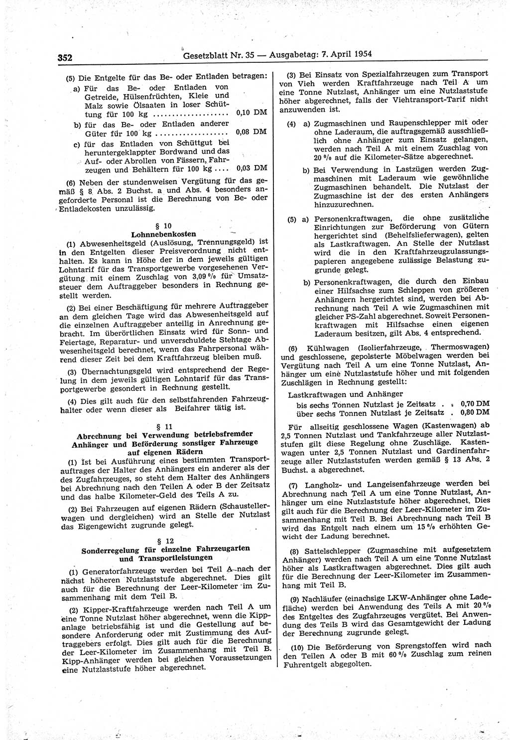 Gesetzblatt (GBl.) der Deutschen Demokratischen Republik (DDR) 1954, Seite 352 (GBl. DDR 1954, S. 352)