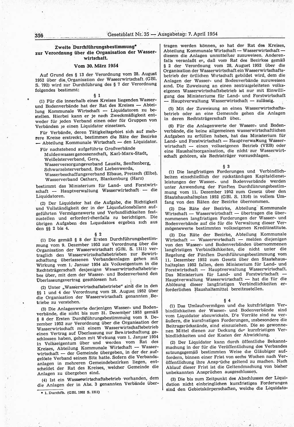 Gesetzblatt (GBl.) der Deutschen Demokratischen Republik (DDR) 1954, Seite 356 (GBl. DDR 1954, S. 356)