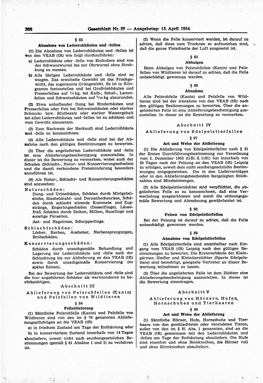 Gesetzblatt (GBl.) der Deutschen Demokratischen Republik (DDR) 1954, Seite 380 (GBl. DDR 1954, S. 380)