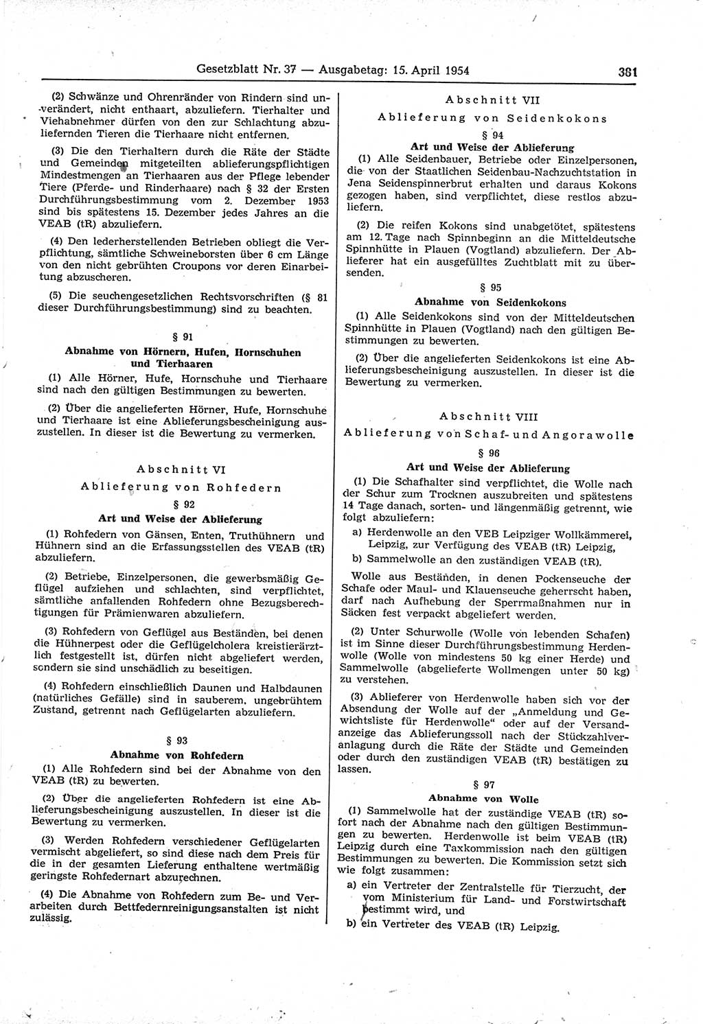 Gesetzblatt (GBl.) der Deutschen Demokratischen Republik (DDR) 1954, Seite 381 (GBl. DDR 1954, S. 381)