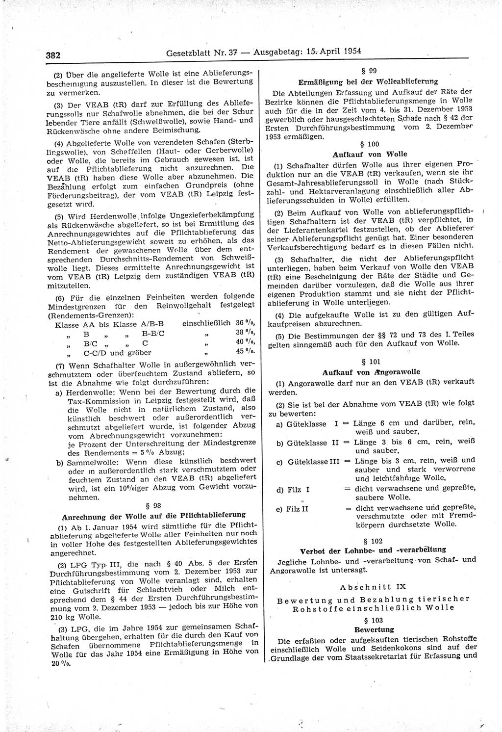 Gesetzblatt (GBl.) der Deutschen Demokratischen Republik (DDR) 1954, Seite 382 (GBl. DDR 1954, S. 382)