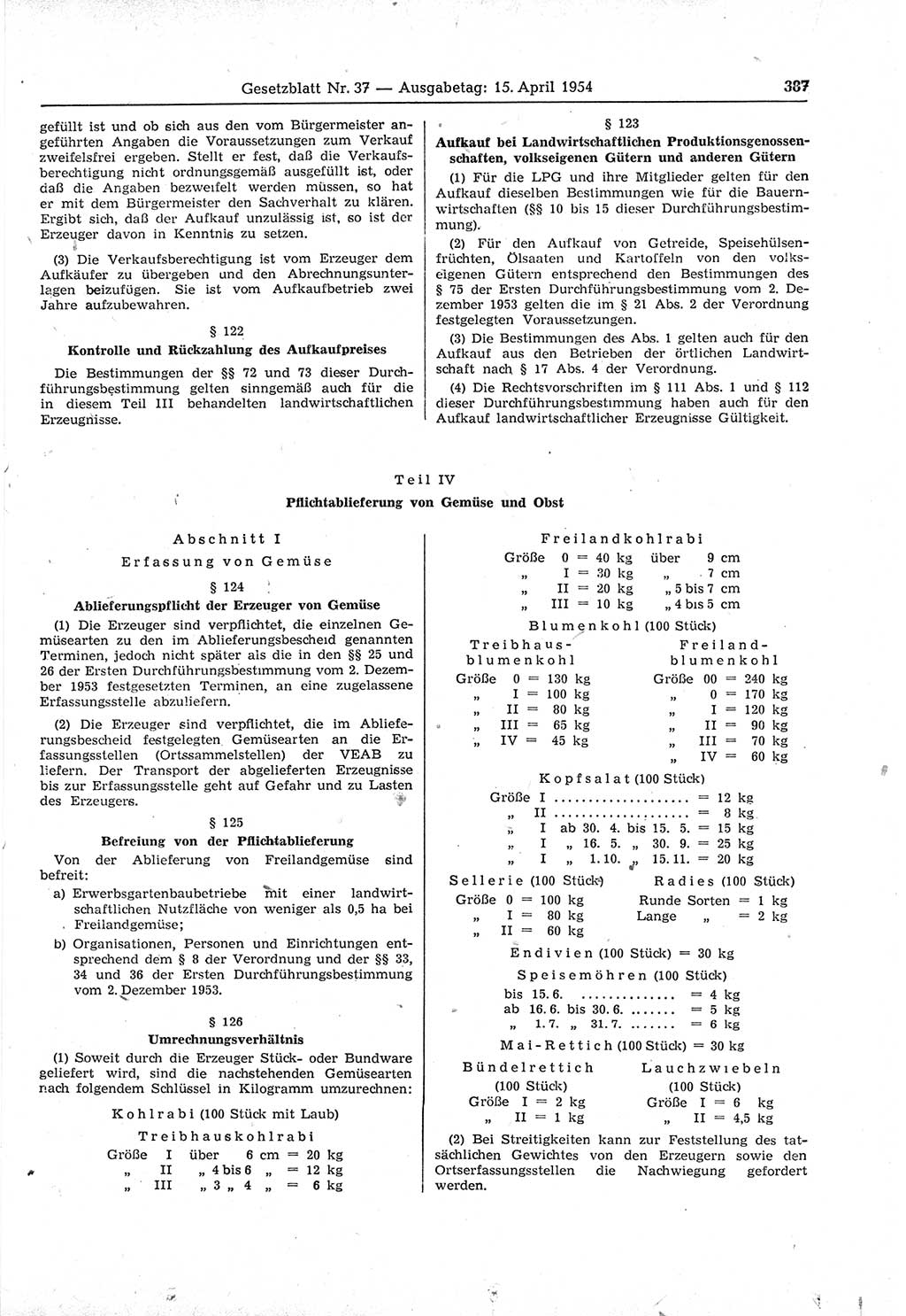 Gesetzblatt (GBl.) der Deutschen Demokratischen Republik (DDR) 1954, Seite 387 (GBl. DDR 1954, S. 387)