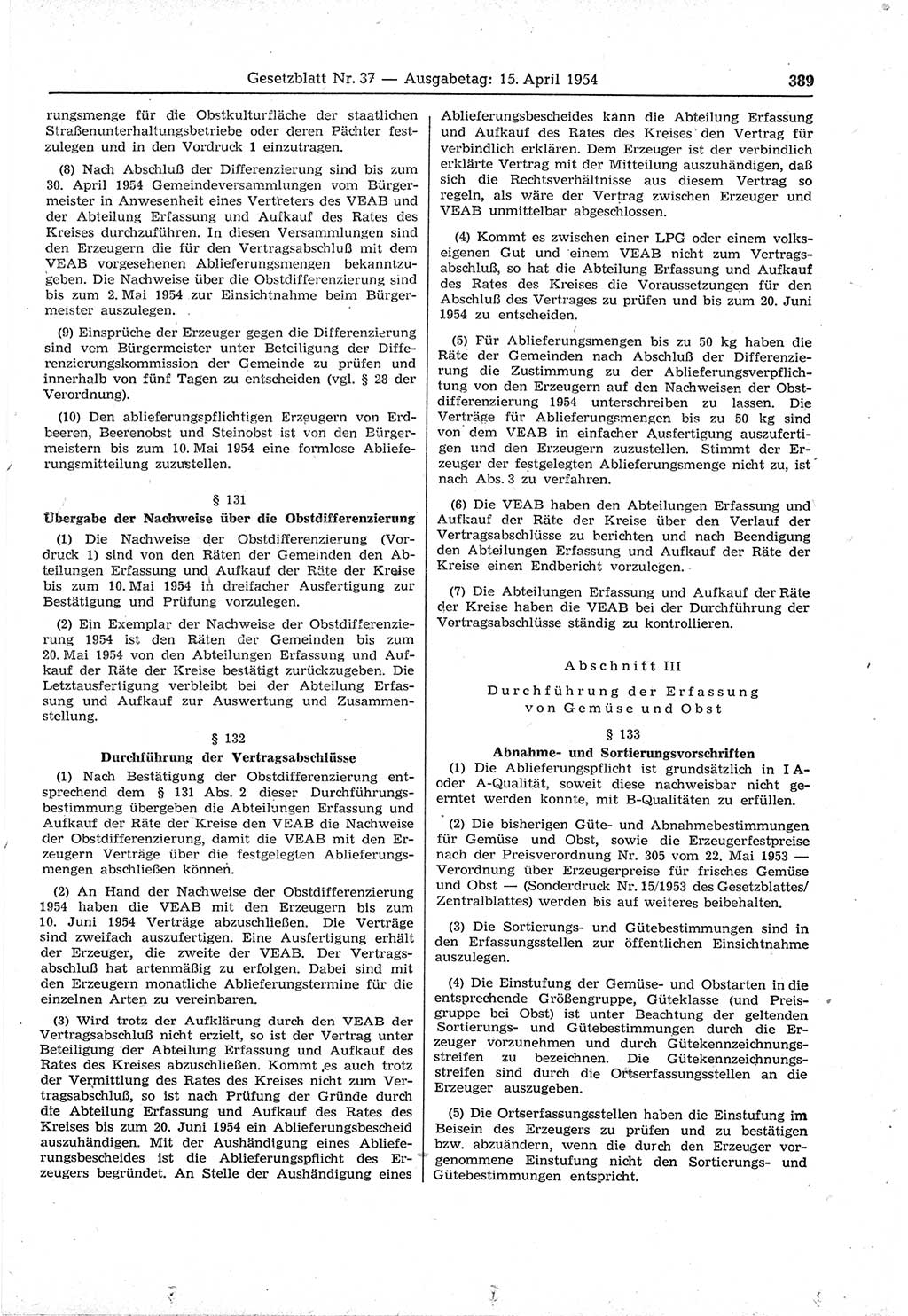 Gesetzblatt (GBl.) der Deutschen Demokratischen Republik (DDR) 1954, Seite 389 (GBl. DDR 1954, S. 389)