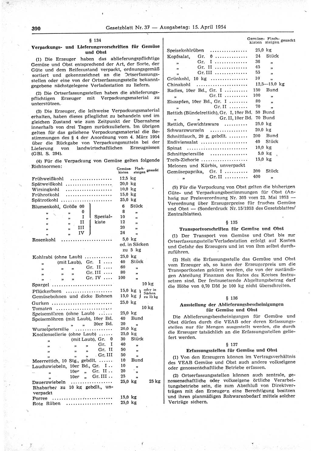 Gesetzblatt (GBl.) der Deutschen Demokratischen Republik (DDR) 1954, Seite 390 (GBl. DDR 1954, S. 390)