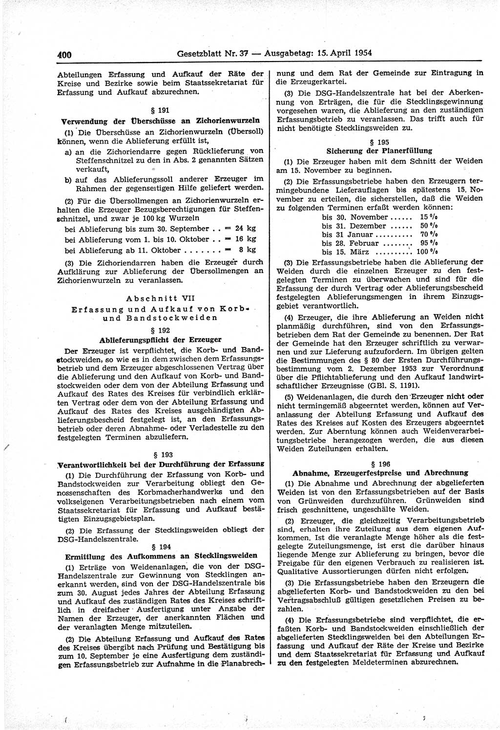 Gesetzblatt (GBl.) der Deutschen Demokratischen Republik (DDR) 1954, Seite 400 (GBl. DDR 1954, S. 400)