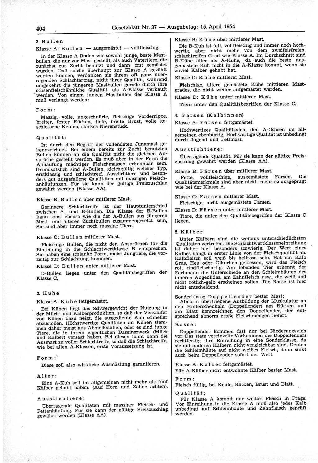 Gesetzblatt (GBl.) der Deutschen Demokratischen Republik (DDR) 1954, Seite 404 (GBl. DDR 1954, S. 404)