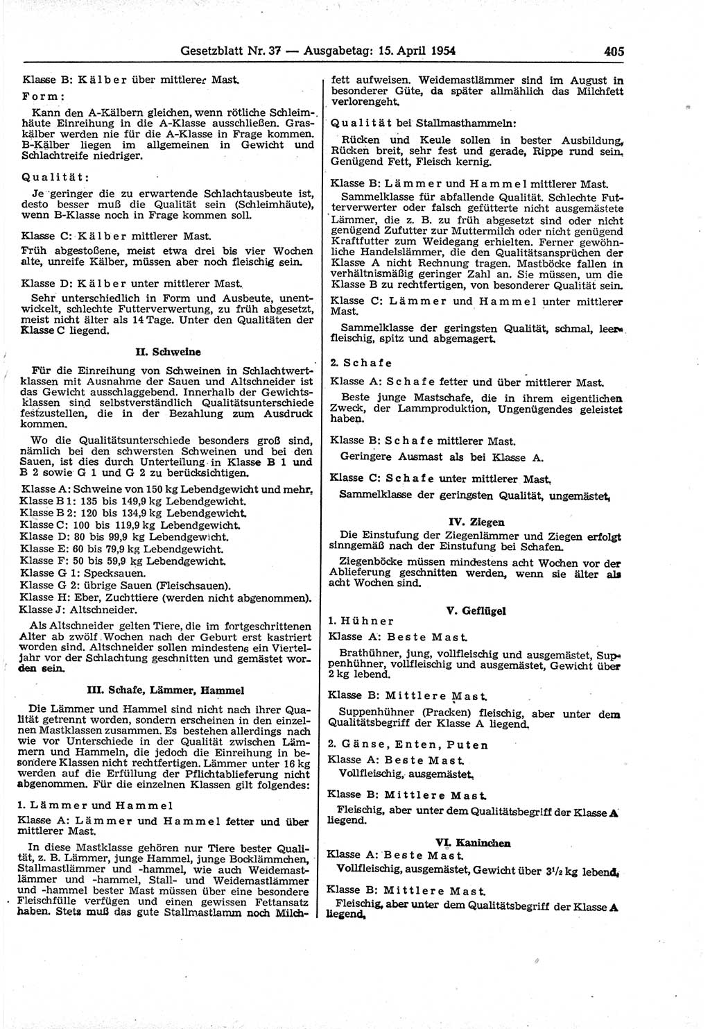 Gesetzblatt (GBl.) der Deutschen Demokratischen Republik (DDR) 1954, Seite 405 (GBl. DDR 1954, S. 405)