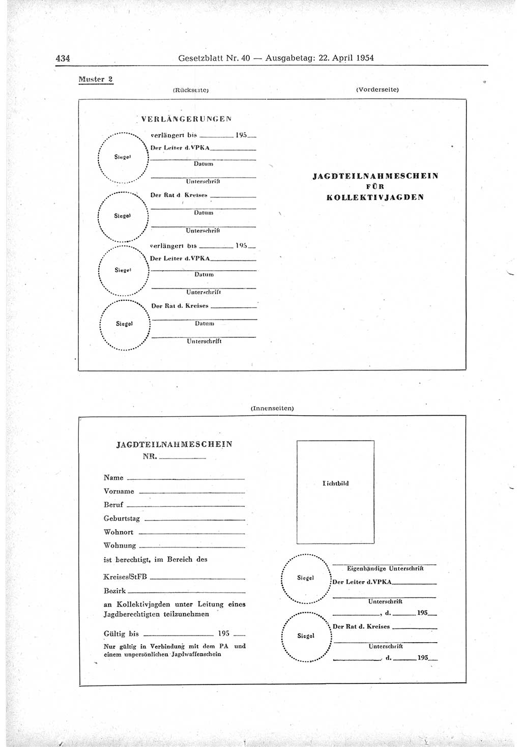 Gesetzblatt (GBl.) der Deutschen Demokratischen Republik (DDR) 1954, Seite 434 (GBl. DDR 1954, S. 434)