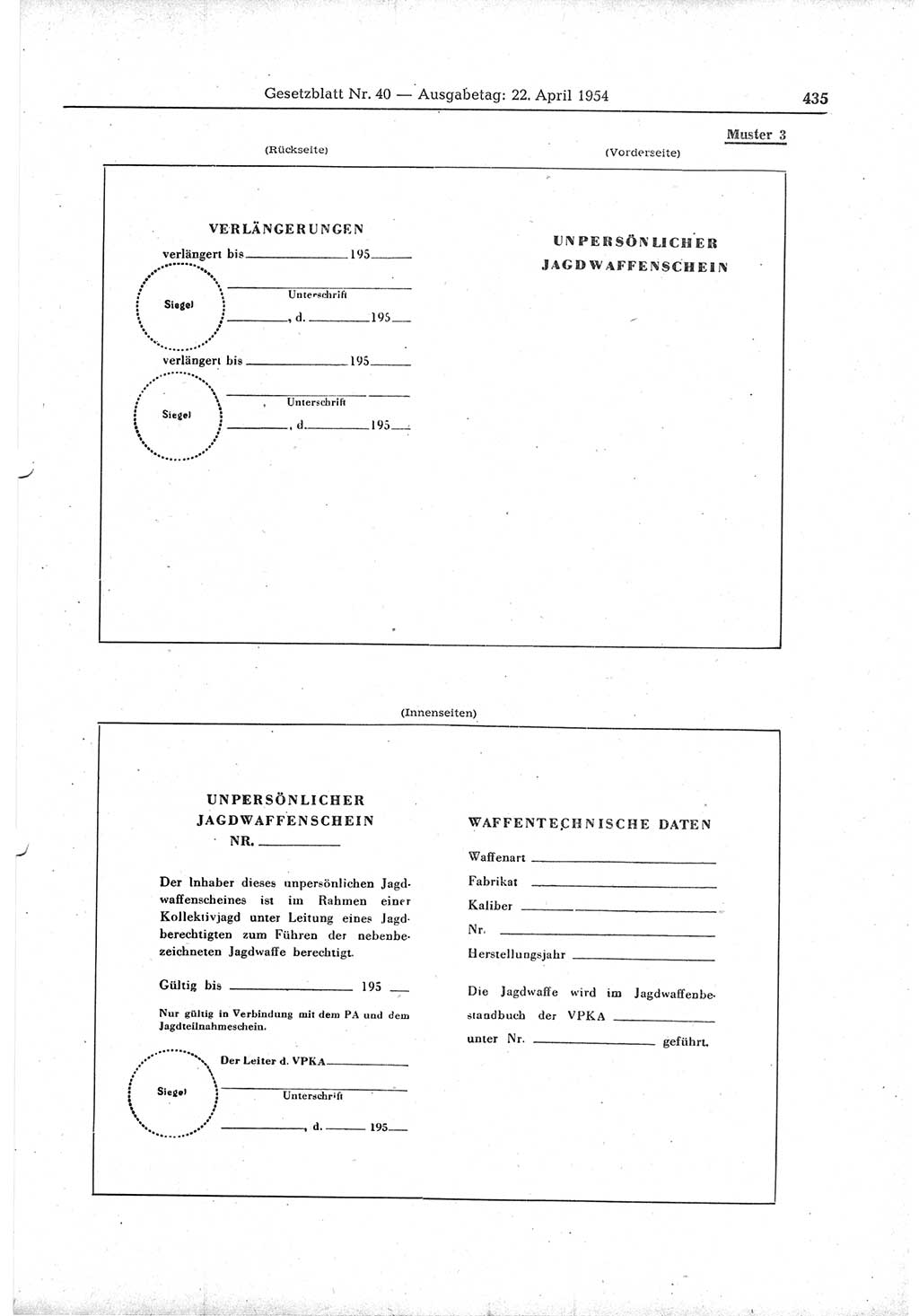 Gesetzblatt (GBl.) der Deutschen Demokratischen Republik (DDR) 1954, Seite 435 (GBl. DDR 1954, S. 435)
