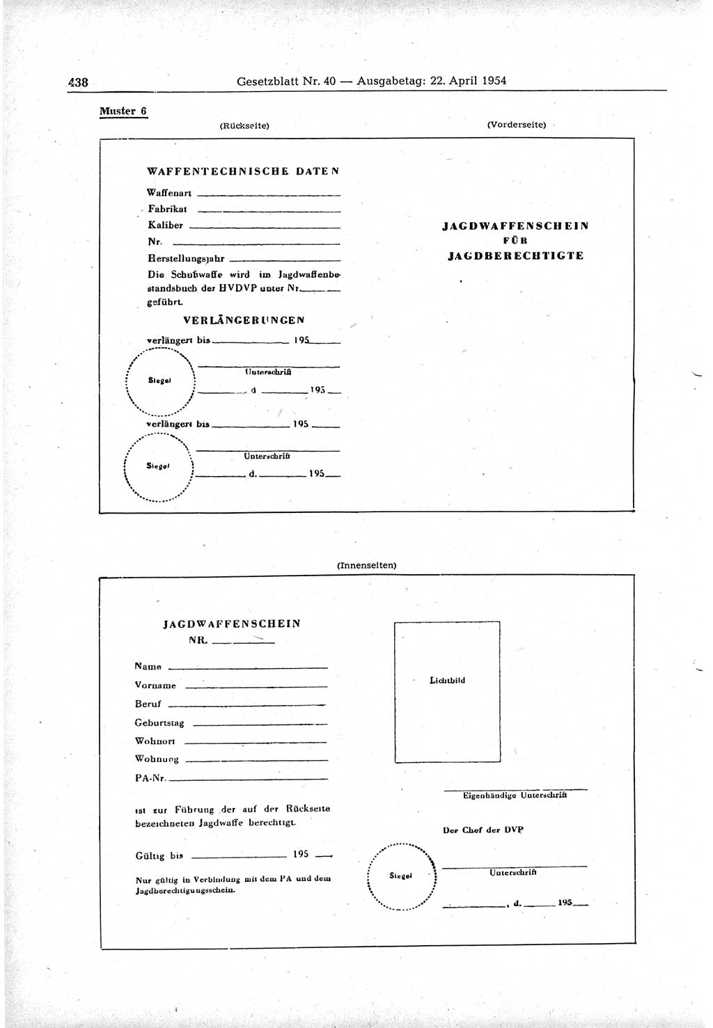 Gesetzblatt (GBl.) der Deutschen Demokratischen Republik (DDR) 1954, Seite 438 (GBl. DDR 1954, S. 438)