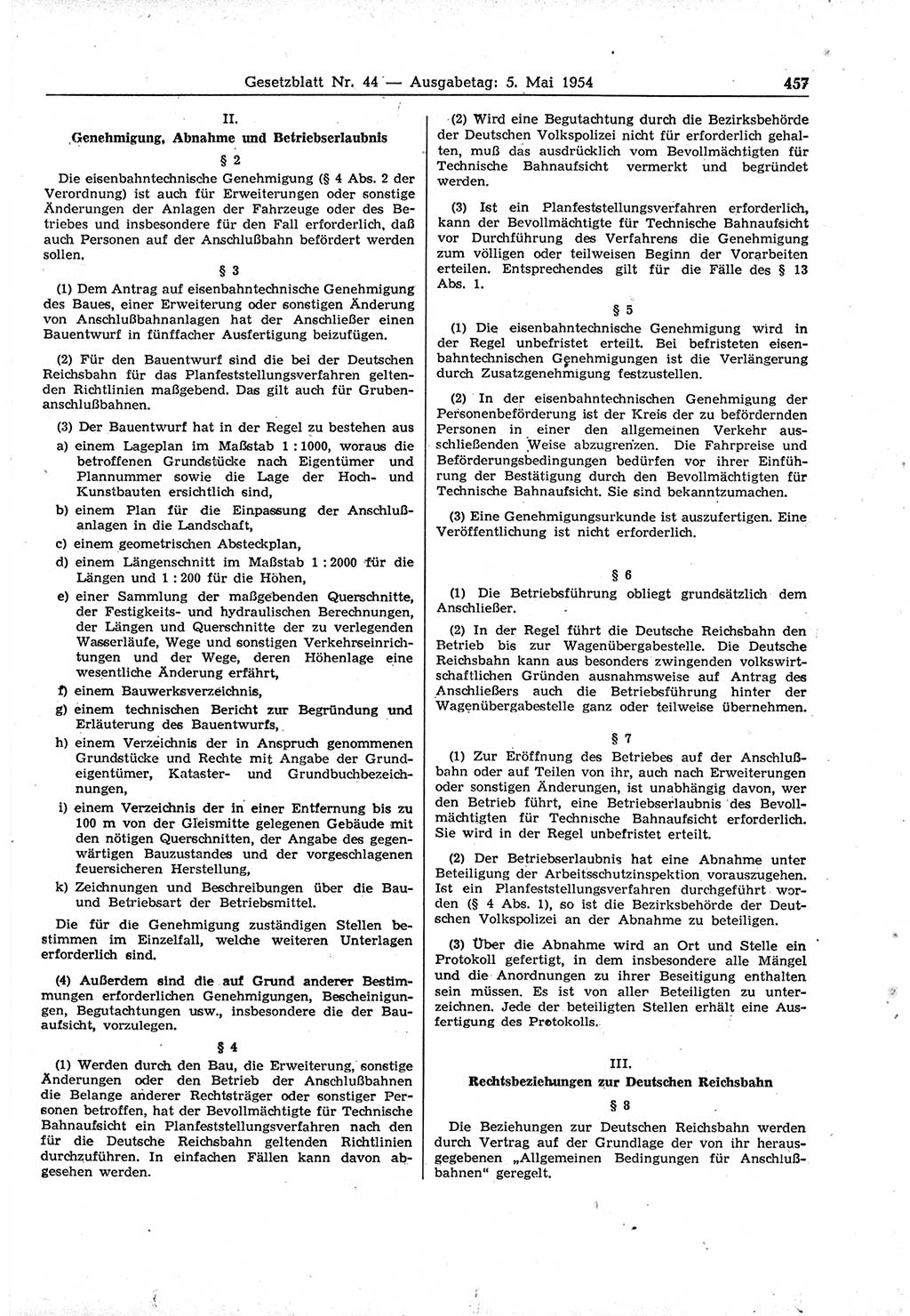 Gesetzblatt (GBl.) der Deutschen Demokratischen Republik (DDR) 1954, Seite 457 (GBl. DDR 1954, S. 457)