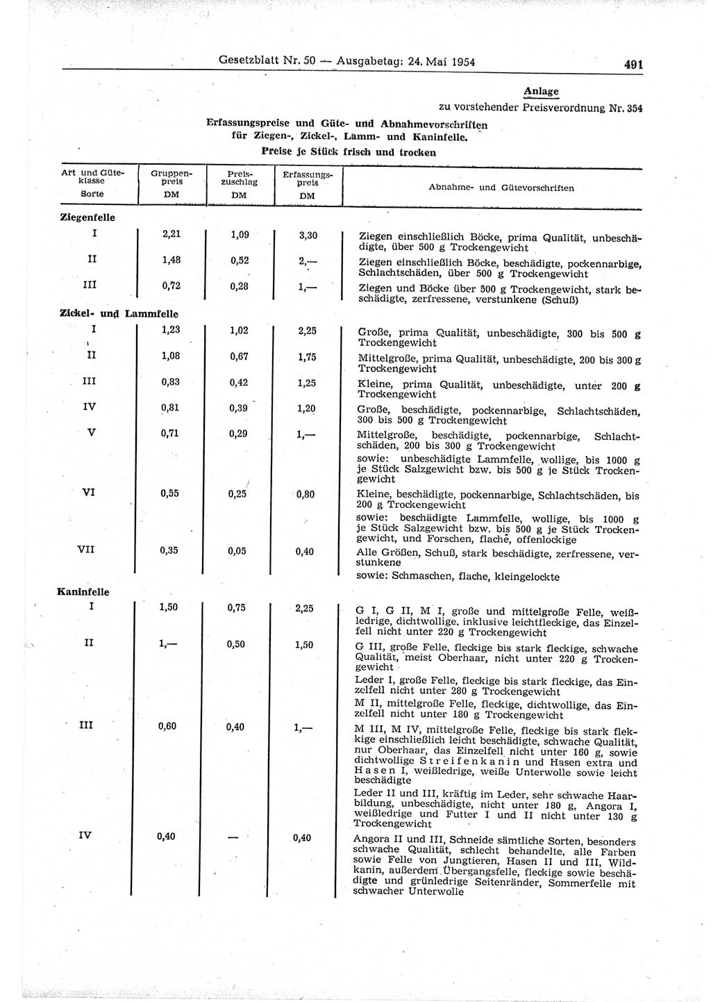 Gesetzblatt (GBl.) der Deutschen Demokratischen Republik (DDR) 1954, Seite 491 (GBl. DDR 1954, S. 491)