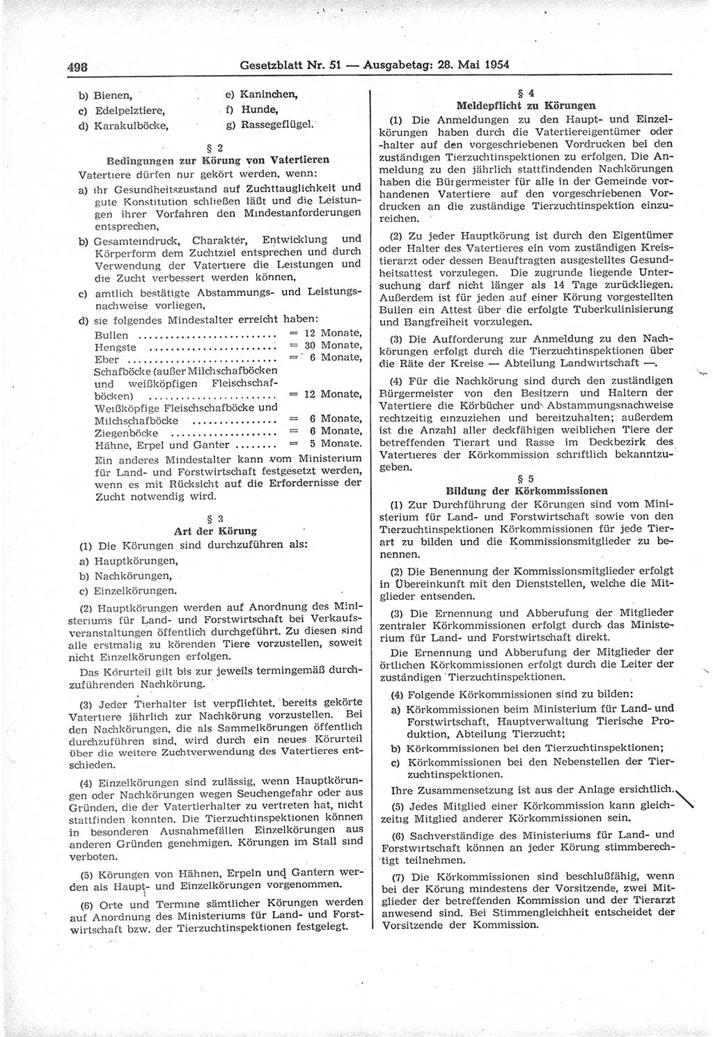 Gesetzblatt (GBl.) der Deutschen Demokratischen Republik (DDR) 1954, Seite 498 (GBl. DDR 1954, S. 498)