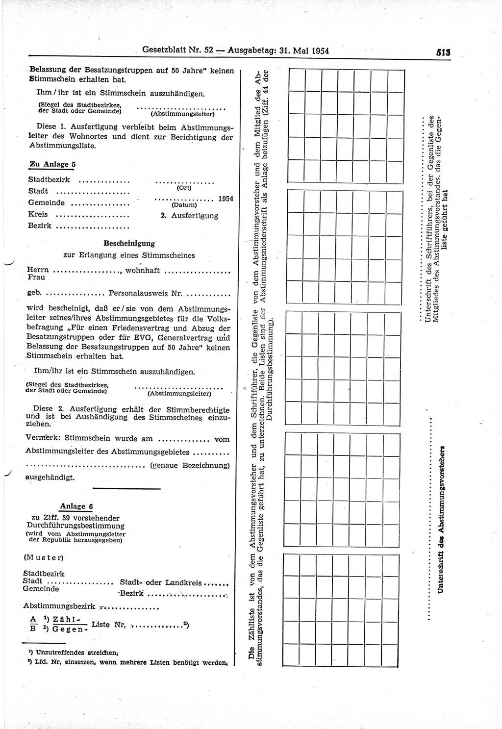 Gesetzblatt (GBl.) der Deutschen Demokratischen Republik (DDR) 1954, Seite 513 (GBl. DDR 1954, S. 513)