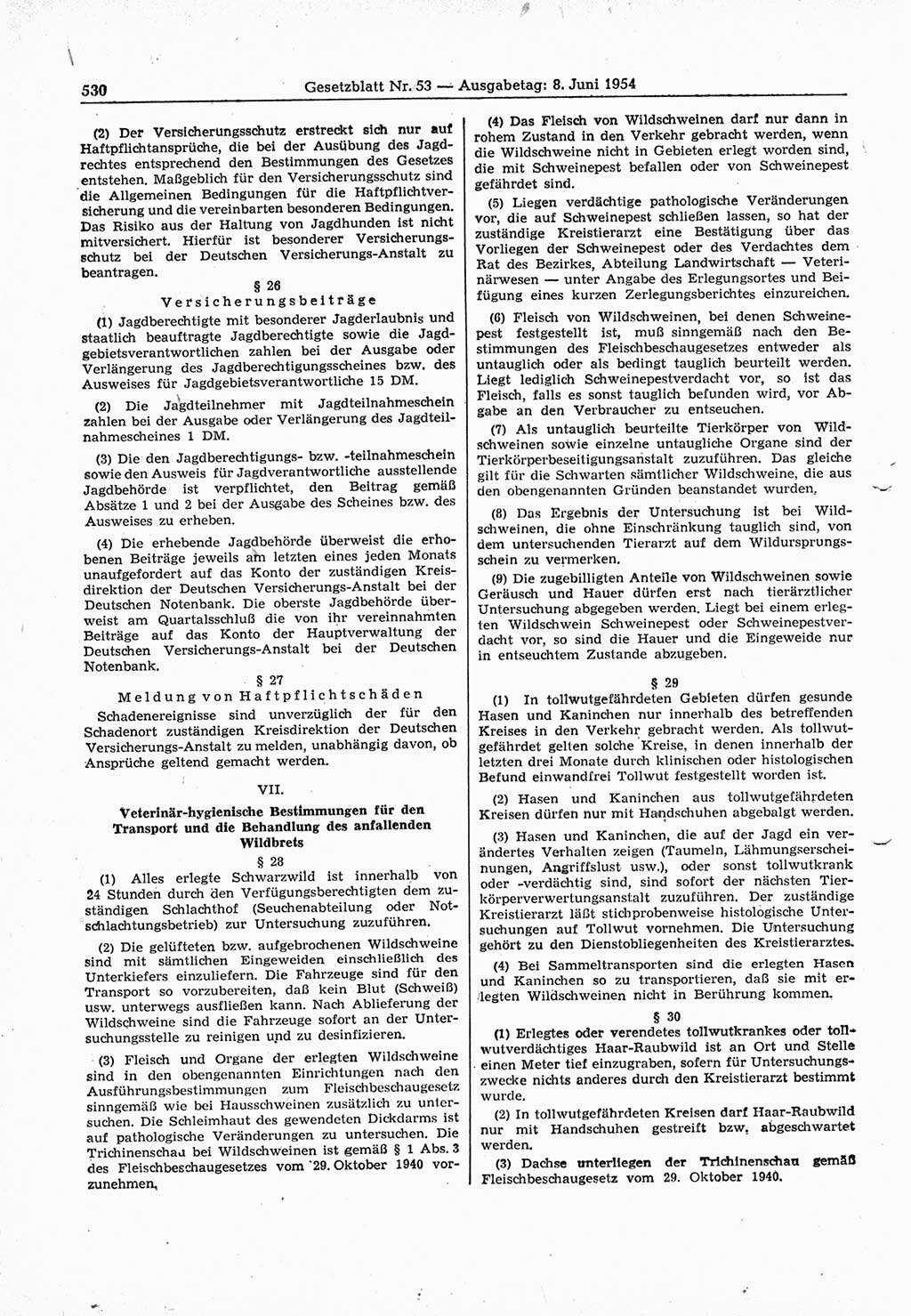 Gesetzblatt (GBl.) der Deutschen Demokratischen Republik (DDR) 1954, Seite 530 (GBl. DDR 1954, S. 530)