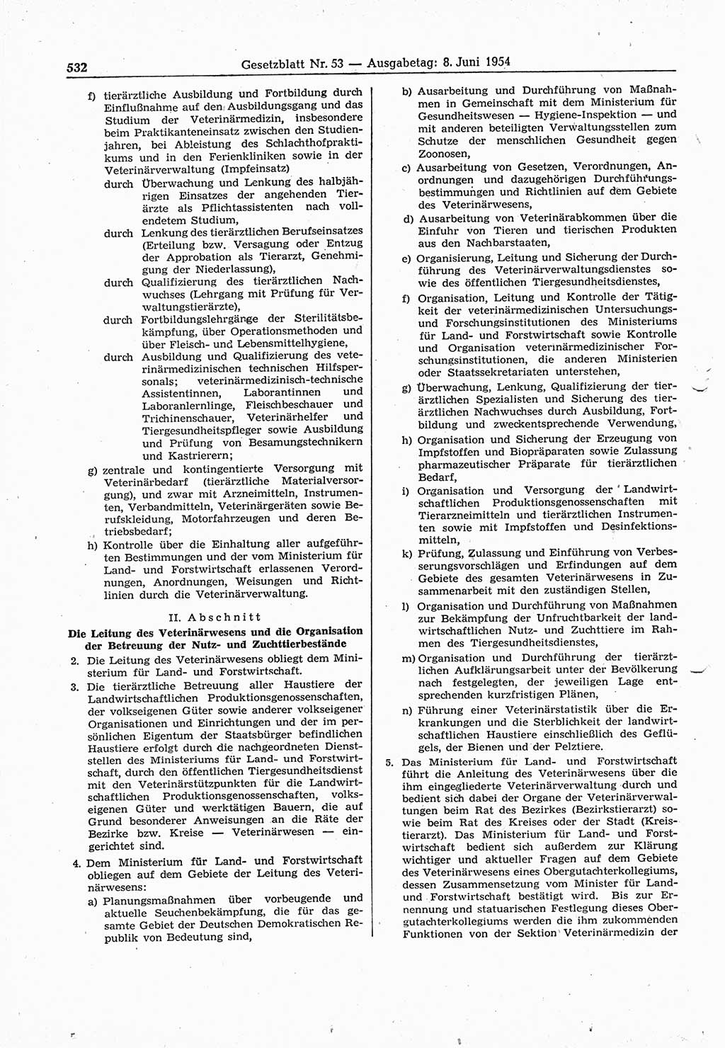 Gesetzblatt (GBl.) der Deutschen Demokratischen Republik (DDR) 1954, Seite 532 (GBl. DDR 1954, S. 532)