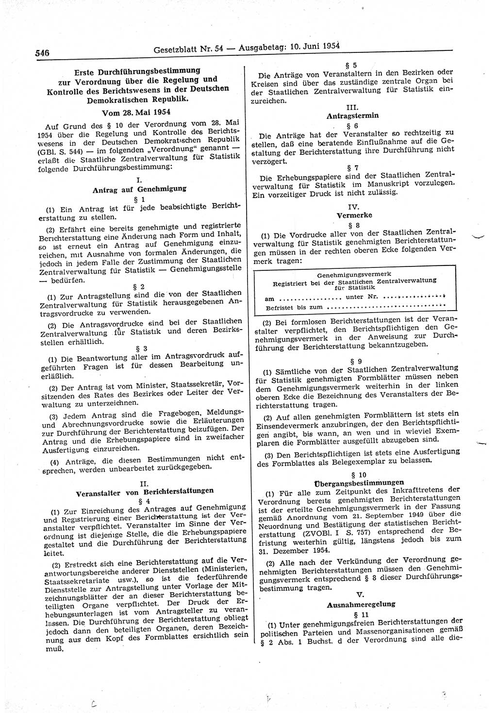 Gesetzblatt (GBl.) der Deutschen Demokratischen Republik (DDR) 1954, Seite 546 (GBl. DDR 1954, S. 546)