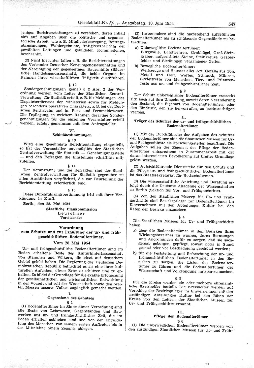 Gesetzblatt (GBl.) der Deutschen Demokratischen Republik (DDR) 1954, Seite 547 (GBl. DDR 1954, S. 547)