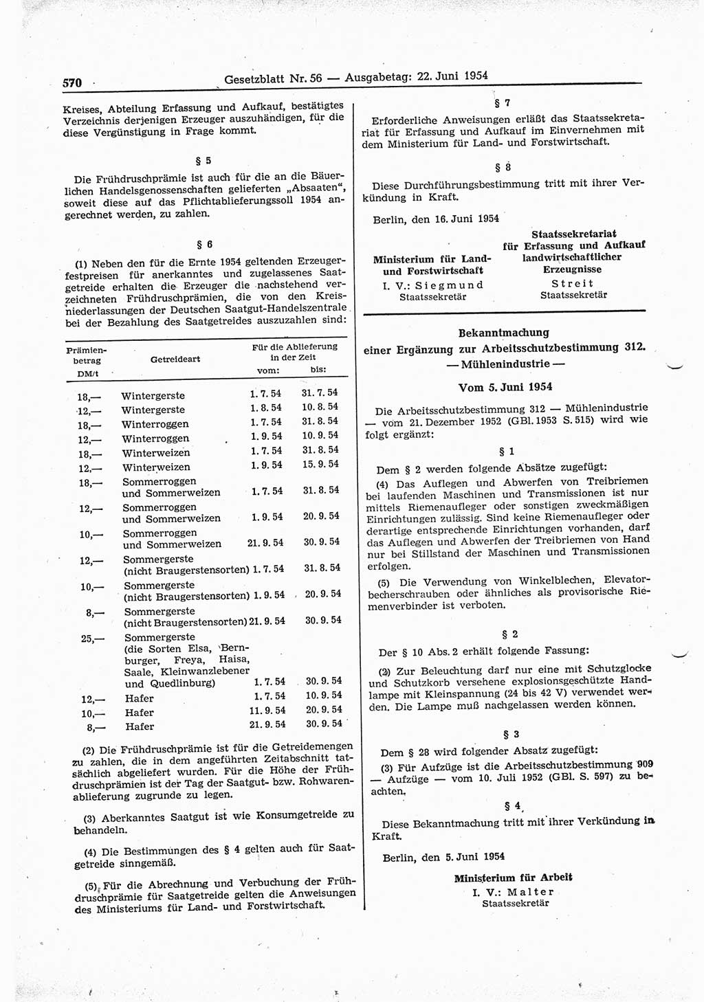 Gesetzblatt (GBl.) der Deutschen Demokratischen Republik (DDR) 1954, Seite 570 (GBl. DDR 1954, S. 570)
