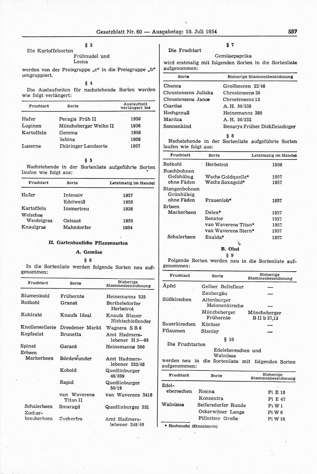 Gesetzblatt (GBl.) der Deutschen Demokratischen Republik (DDR) 1954, Seite 587 (GBl. DDR 1954, S. 587)