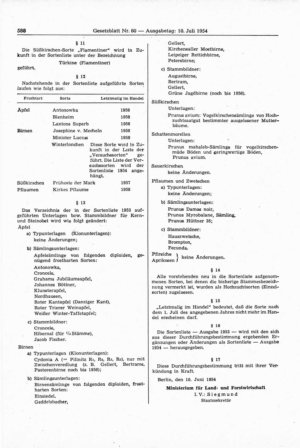 Gesetzblatt (GBl.) der Deutschen Demokratischen Republik (DDR) 1954, Seite 588 (GBl. DDR 1954, S. 588)